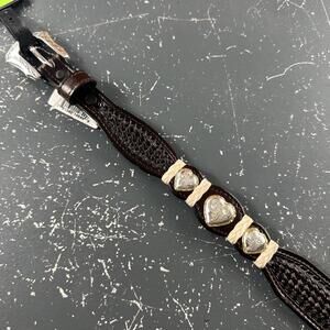 VTG Western Heart Concho Belt Women 30 Brown Ribbon Tooled Silver Rodeo DOUBLE S